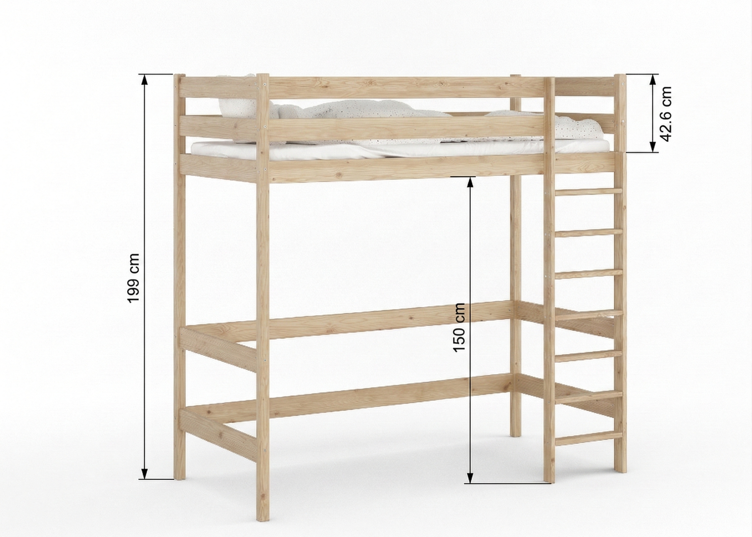 Rysunek techniczny łóżka z wymiarami