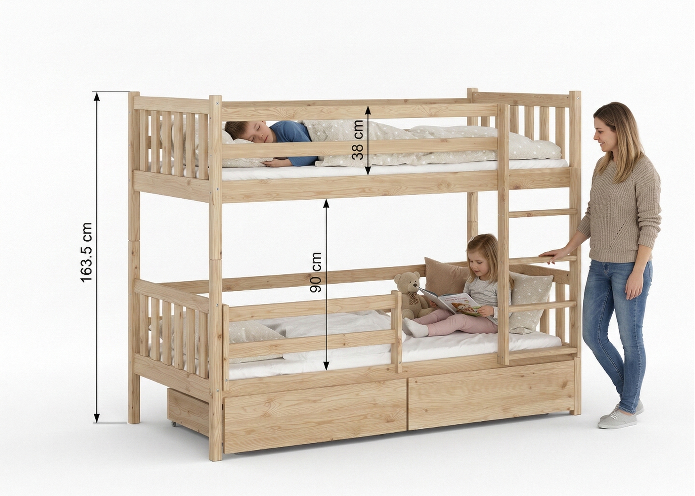 Rysunek techniczny łóżka z wymiarami