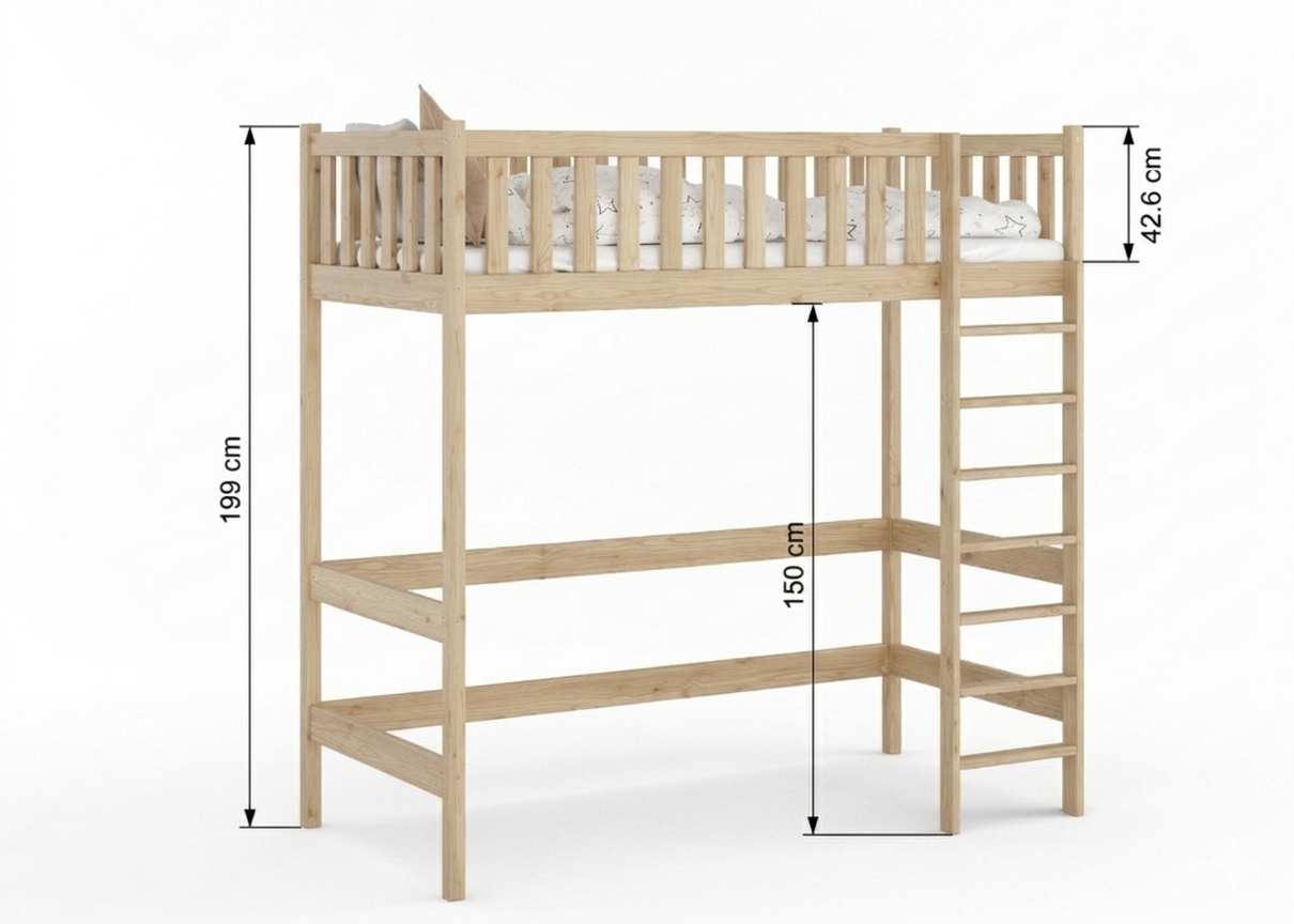 Rysunek techniczny łóżka z wymiarami